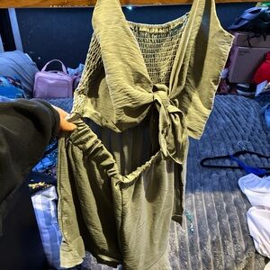 Olive Green Sleeveless Tie-Front Dress